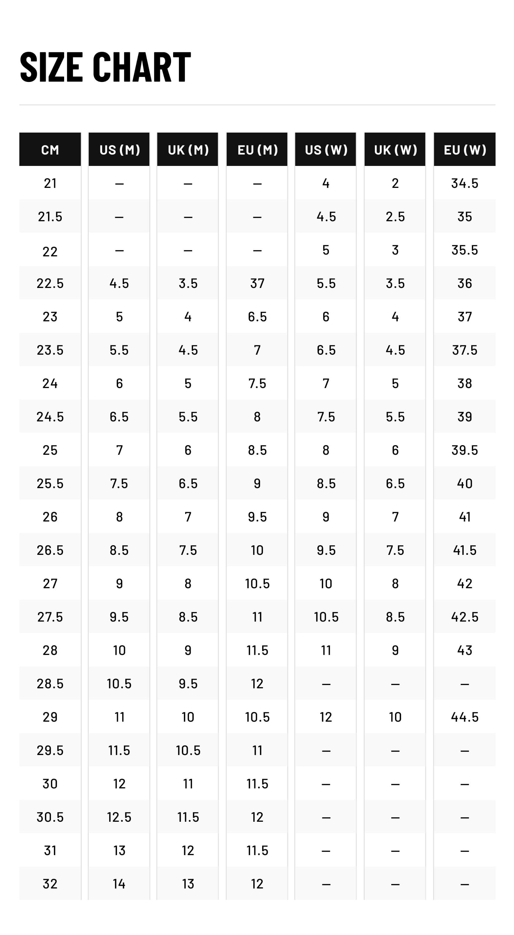 Size Chart
