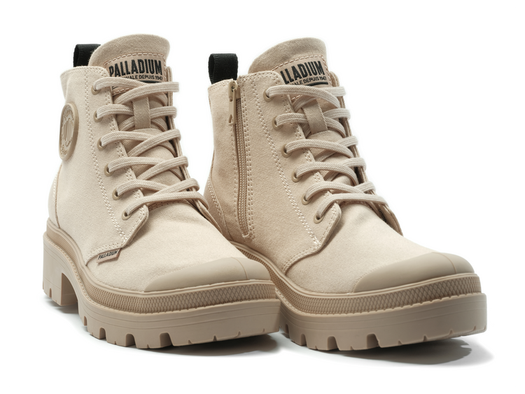 Palladium Pallabase Twill Bottines Femme - Toile Coton, Talon Haut, Embout Caoutchouc - Style Urbain, Kaki